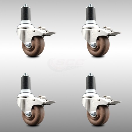 Service Caster 3.5 Inch 316SS High Temp Glass Filled Nylon 1-5/8 Inch Stem Caster Set Lck Brake SCC-SS316TTLEX20S3514-GFNSHT-158-4
